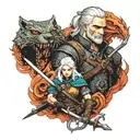 witcher, geralt, ciri, silver sword, basilisk  tattoo design idea