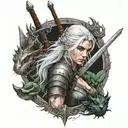 witcher, basilisk, ciri, silver sword, tattoo design idea