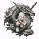 witcher, basilisk, ciri, silver sword, tattoo design idea