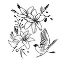 lillies with sparrows tattoo design idea