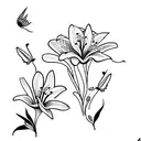 lillies with sparrows tattoo design idea