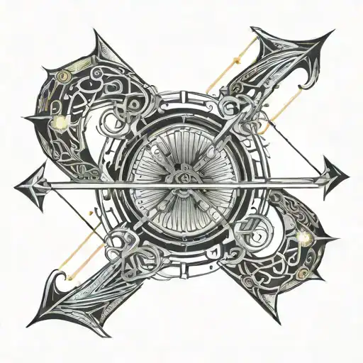 Ancient Greek bow and arrow design with intricate patterns tattoo design idea