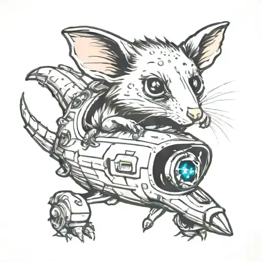 alien opossum cat spaceship  tattoo design idea