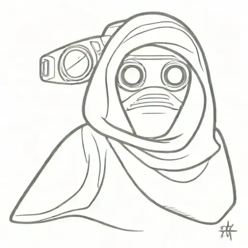 Jawa from star wars under water with a really big hood that covers its whole face with a normal pair of diving googles a tattoo design idea