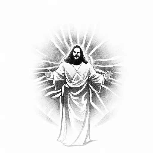 jesus holding a banner of land  tattoo design idea