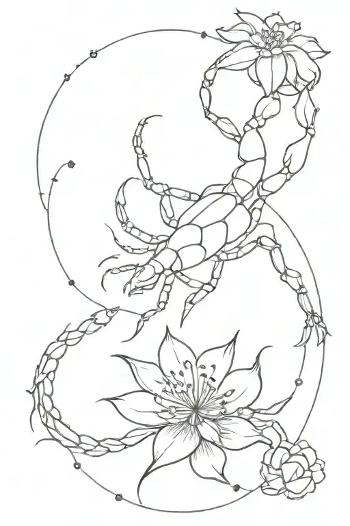Scorpion constellation with flower tattoo design idea