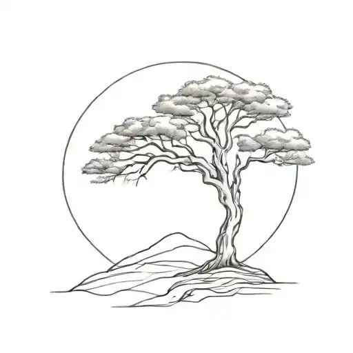 A minimalist tattoo of a lone tree symbolizing solitude and peace tattoo design idea