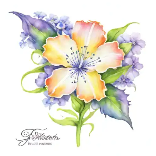 carnation, snow drop, violets and primrose flower tattoo design idea
