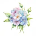carnation, snow drop, violets and primrose flower bouquet tattoo design idea