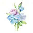 carnation, snow drop, violets and primrose flower bouquet tattoo design idea