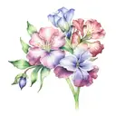 carnation, snow drop,violets and primrose flowers tattoo design idea