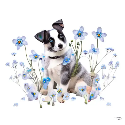 forget me nots and pawprints tattoo design idea