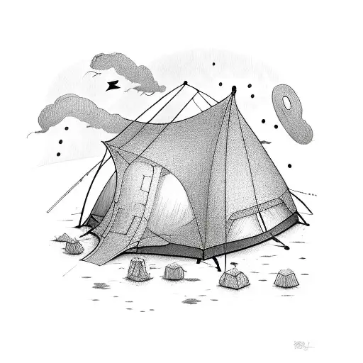 A tent under a sky filled with fireflies tattoo design idea