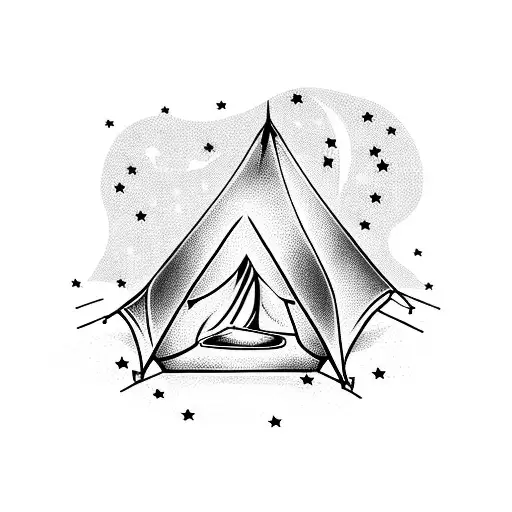 A tent under a sky filled with fireflies tattoo design idea