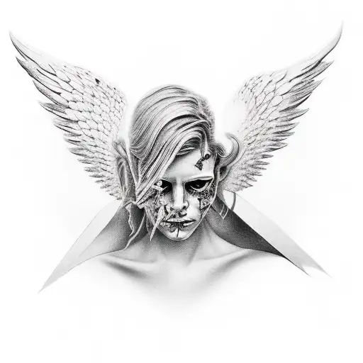 angel face with wings tattoo