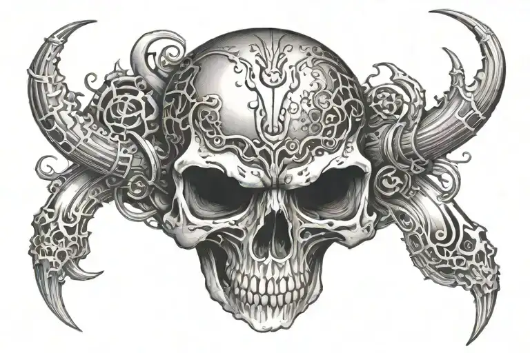 turbo skull with black metal tattoo design idea