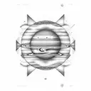 A futuristic computer chip design with the planet Jupiter integrated into it, symbolizing the fusion of technology and spirituality tattoo design idea