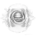 A futuristic computer chip design with the planet Jupiter integrated into it, symbolizing the fusion of technology and spirituality tattoo design idea