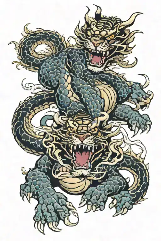 dragon fighting a tiger tattoo design idea