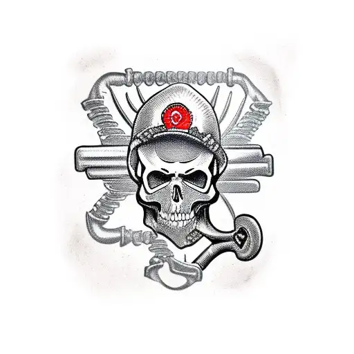 Crosse made up of wrenches with a skull in the background  tattoo design idea