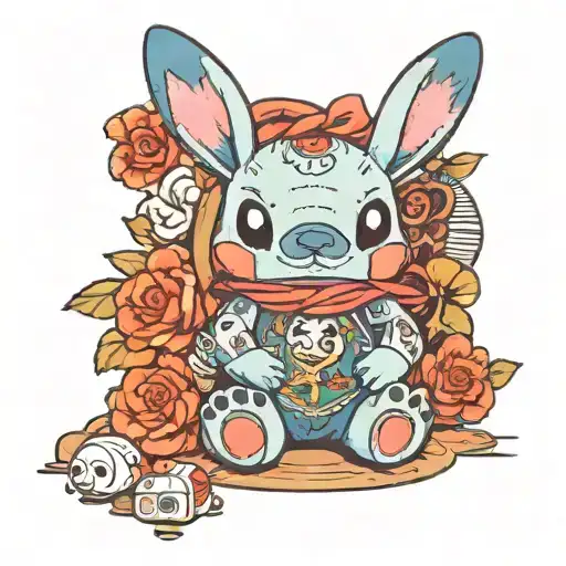 stitch with Miffy Bunny rabbit holding tattoo design idea