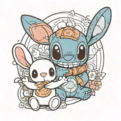 stitch holding Miffy rabbit tattoo design idea