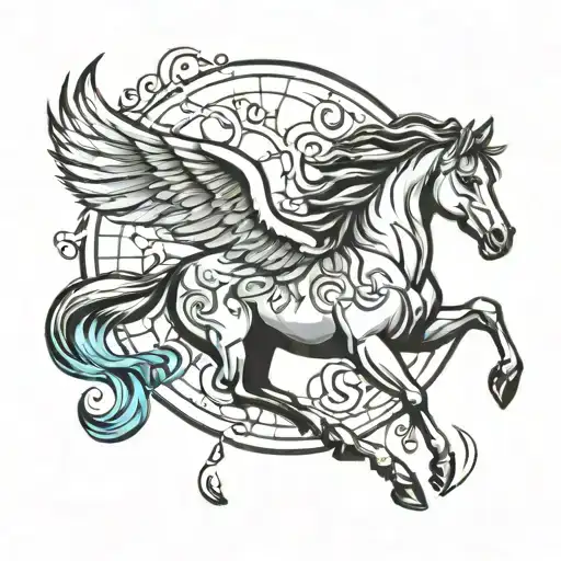 Winged wild horse globe tattoo design idea