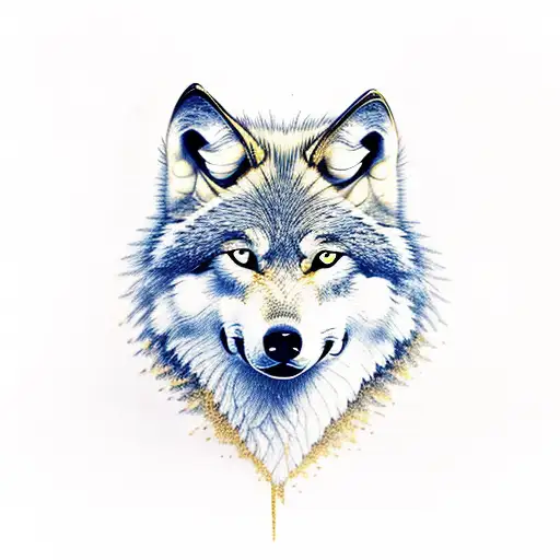 wolf with gold eyes tattoo design idea