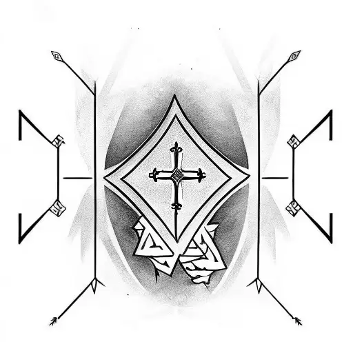 cross arrows  on the elbow tattoo design idea