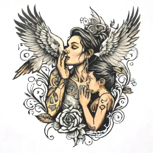 boy speak to her mother soul leaving the body tattoo design idea