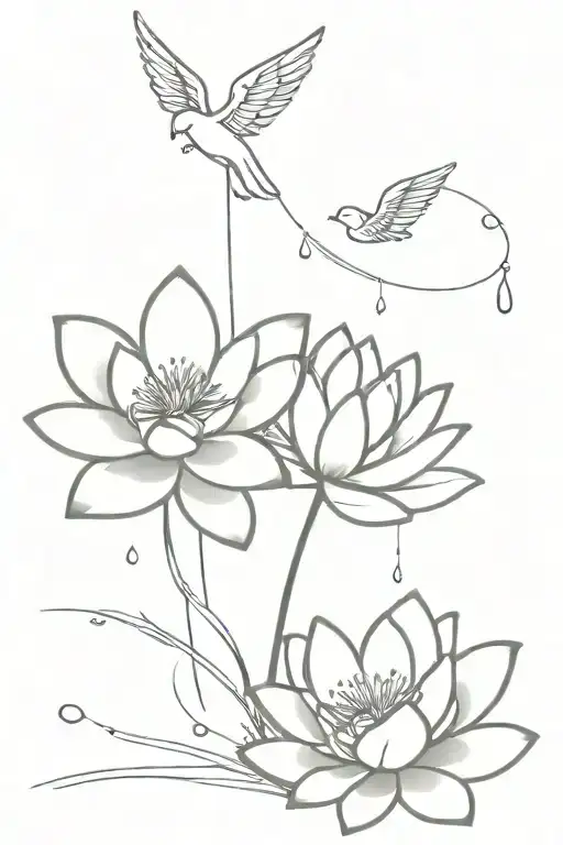 waterlily and rain and angel wings tattoo design idea