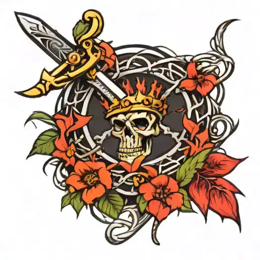 Sword and crown of thorns tattoo design idea