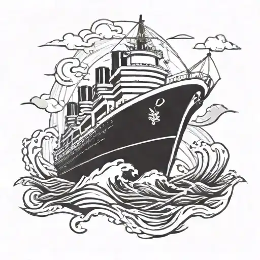 Create a new-school tattoo design featuring a merchant navy ship sailing on rough seas tattoo design idea