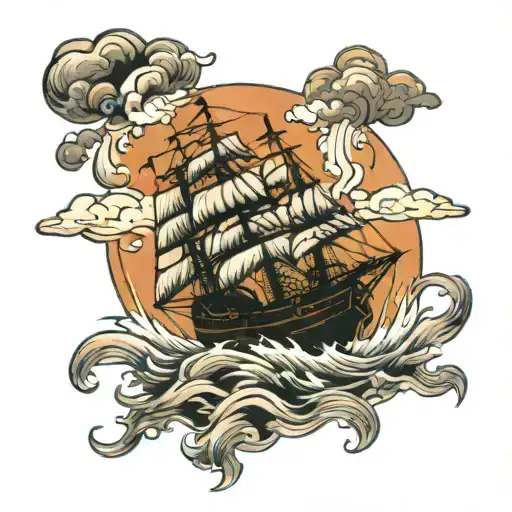 ship in storm tattoo design idea