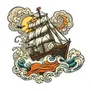 ship in storm tattoo design idea