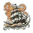 ship in storm tattoo design idea