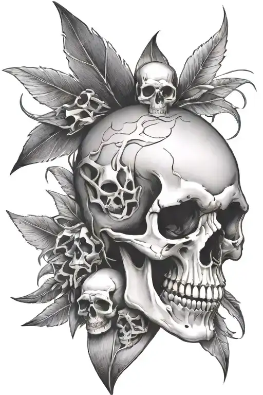 A collection of different blades forming a skull shape, with each blade representing a different aspect of Halloween mon tattoo design idea