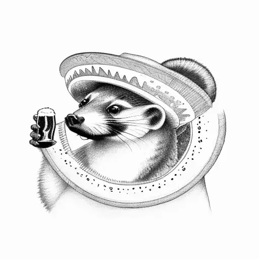 Coati drinking a beer and wearing a sombrero tattoo design idea