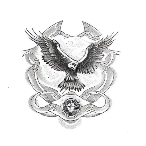 Snake and eagle linework tattoo design idea