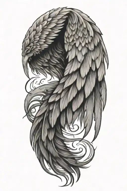 feathery angel wing spread tattoo design idea