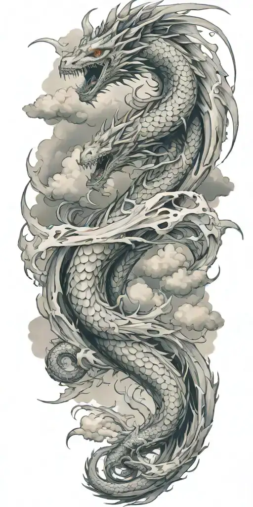 leviathan, virgo, typhoon, wings, clouds, dragon, fighting, midgar background, manlike body  tattoo design idea