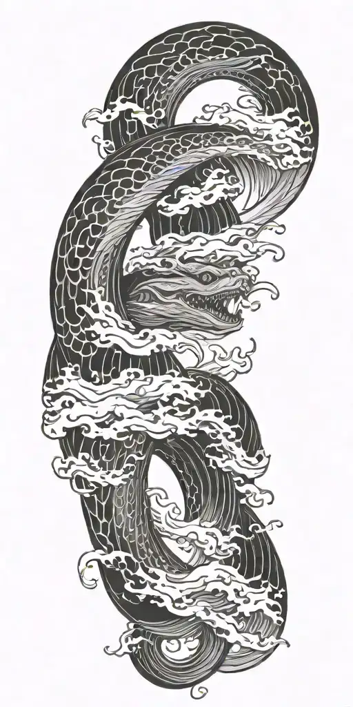 leviathan, waves, typhoon tattoo design idea
