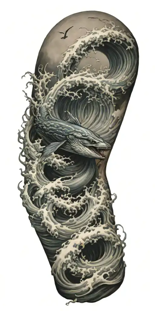 leviathan, waves, typhoon tattoo design idea