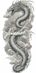 leviathan, virgo, typhoon, wings, clouds, dragon, fighting, midgar background, manlike body, storm, lightning tattoo design idea