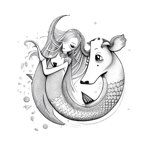 Moo and mermaid  tattoo design idea