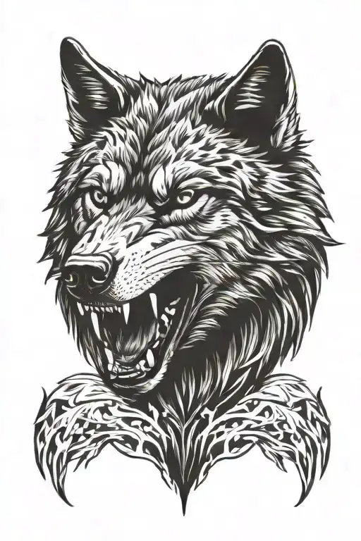 growling wolf face tattoo design idea