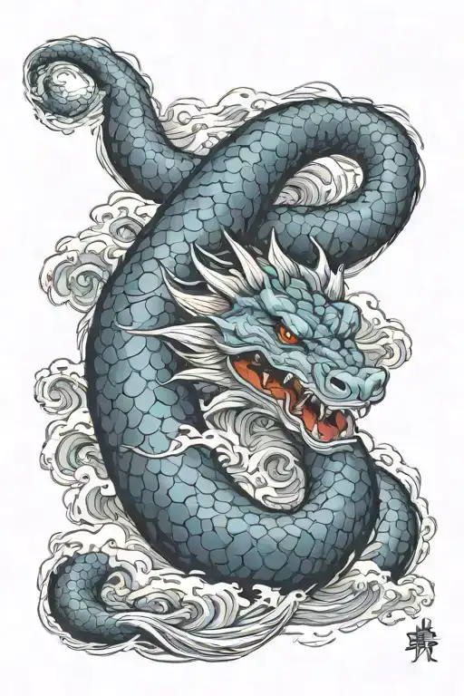 Jormungandr in a stormy sea waves tattoo design idea