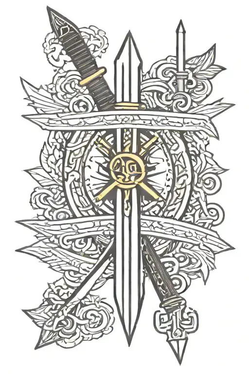 A long narrow black blade, devoid of a guard with the hieroglyph "sword" tattoo design idea