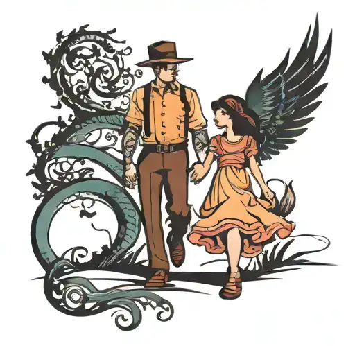 father daughter shadow walking tattoo design idea