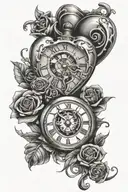 broken heart and timepiece sleeve tattoo tattoo design idea